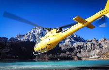 MEDIVAC helicopter taking off from Gokyo (Dr Matt Wilkes)