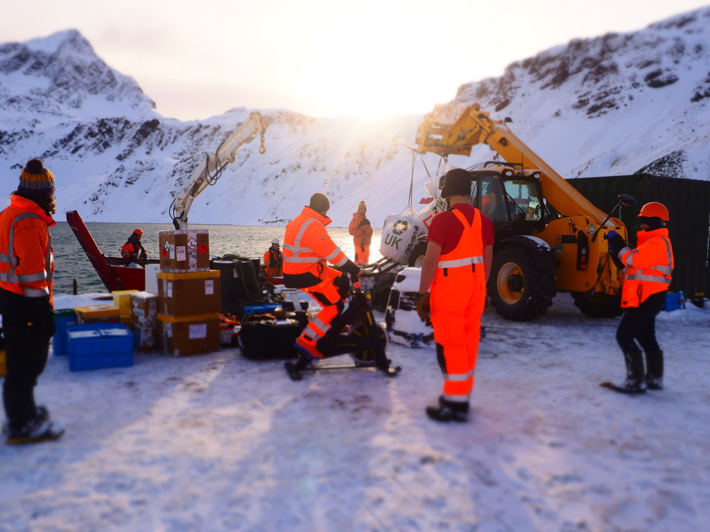 Unloading supplies in Antarctica